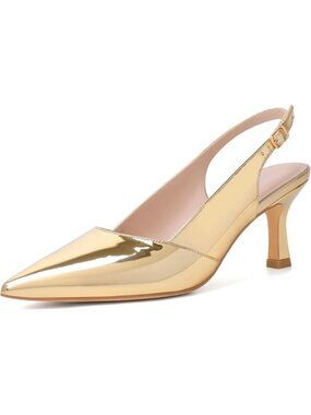 Women's Gold Slingback Pointed Closed Toe Kitten Heels Pumps Shoes